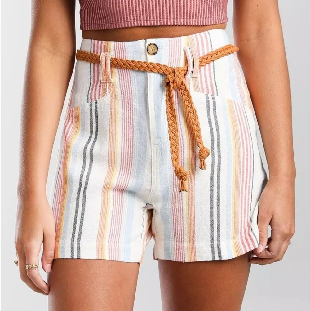 The Buckle BKE Womens Medium Woven Rayon Linen Blend Striped High Rise Shorts